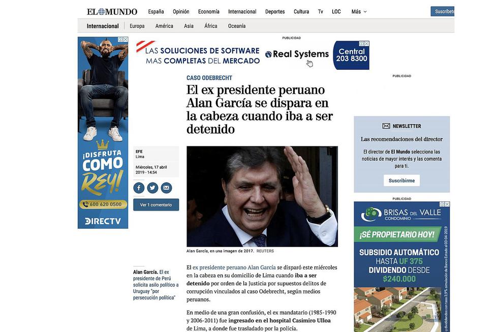 Así informa la prensa internacional sobre el estado de Alan García tras dispararse (FOTOS)