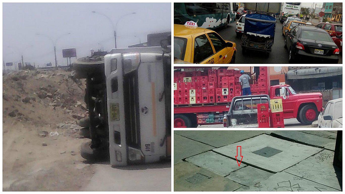 Conductor quiso evadir el tráfico pero terminó volcándose 