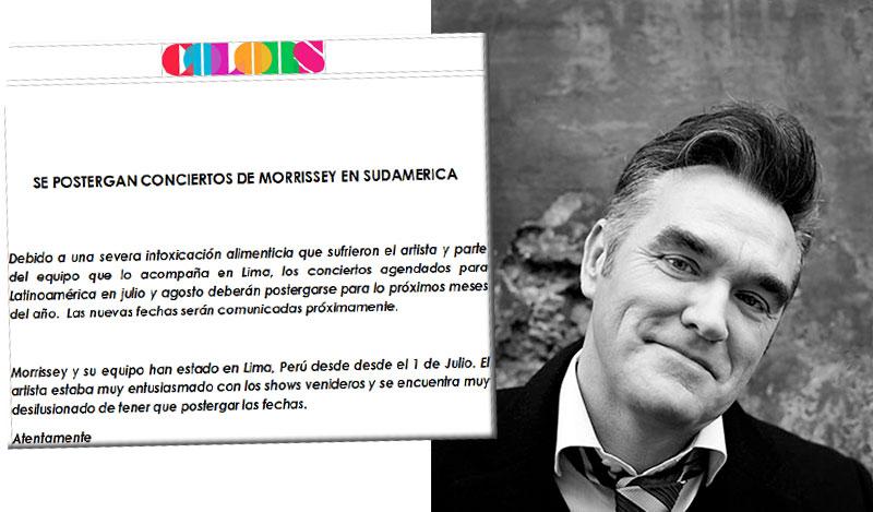 Morrissey no se presentará en Lima tras sufrir intoxicación alimenticia