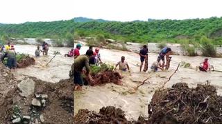 Ciclón Yaku: Piuranos arriesgan sus vidas al cruzar quebrada tras quedarse aislados