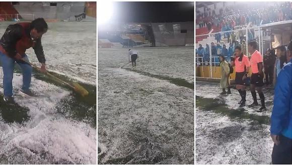 Sorpresiva tormenta de granizo y lluvia interrumió partido entre Real Garcilaso y Binacional (VIDEO)