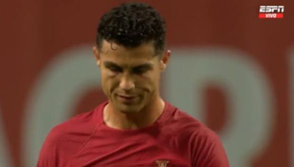 El lamento de Cristiano Ronaldo tras la caída de Portugal ante España. (Captura: ESPN)