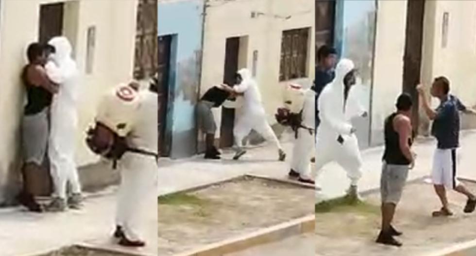 Cañete: Dos hombres se agarran a golpes con fumigador cuando desinfectaba las calles por COVID-19 | VIDEO