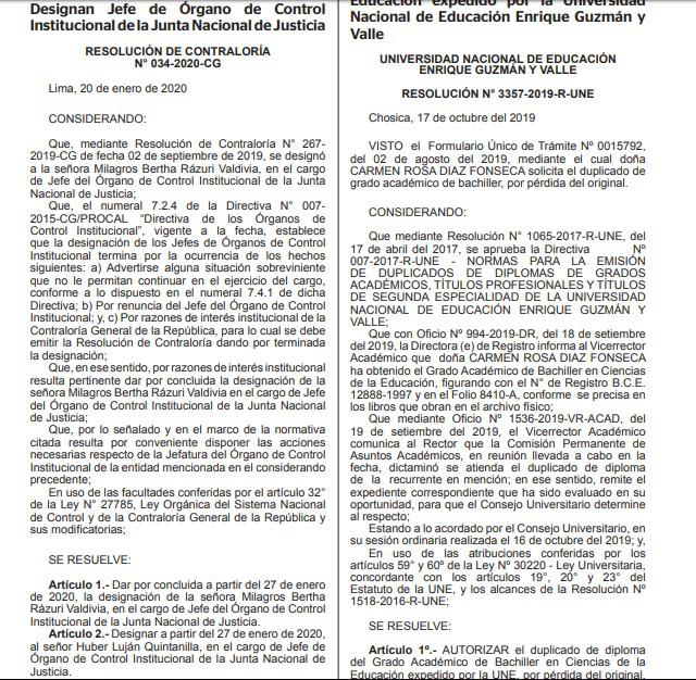 La resolución dispone dar por concluida la designación de Milagros Rázuri y nombrar a Huber Luján Quintanilla. (Captura)
