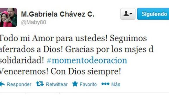 Hija de Chávez se aferra a Dios y agradece solidaridad
