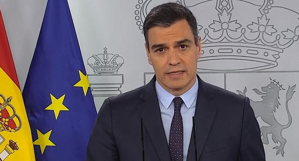 Imagen de archivo del 16 de mayo de 2020. Pedro Sánchez se expresa en rueda de prensa telemática en el Palacio de la Moncloa. (EFE/EPA/Captura de video).