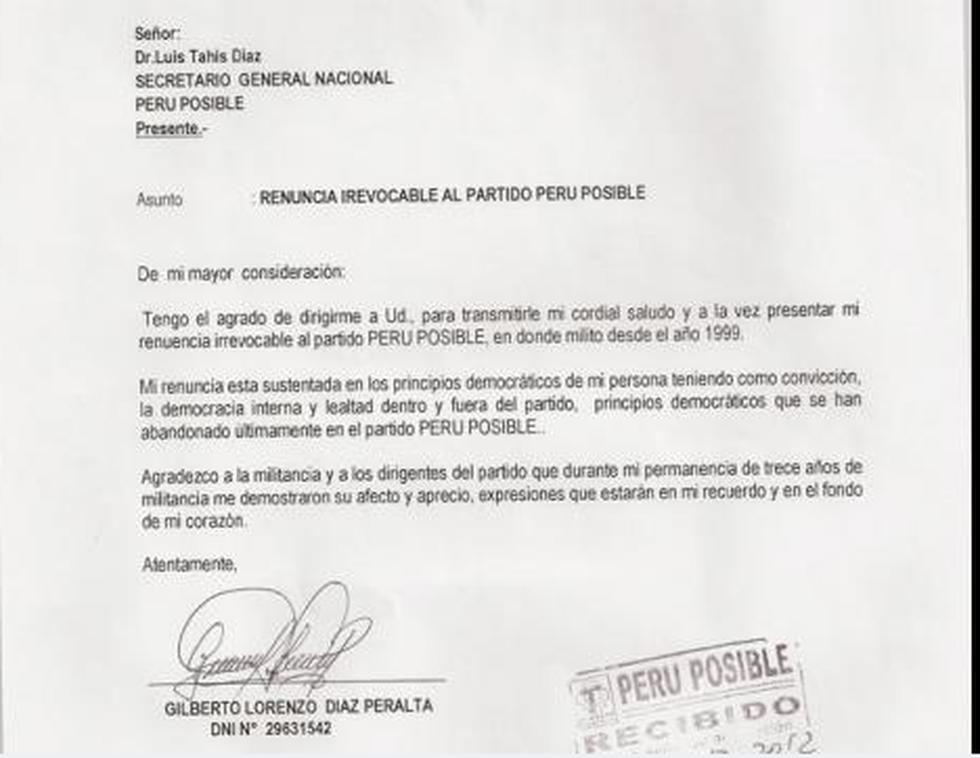 Jorge Villacorta y Gilberto Díaz Peralta renuncian a Perú Posible 