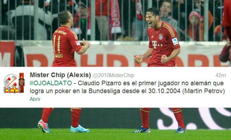 Claudio Pizarro es el primer jugador no alemán en marcar cuatro goles en la Bundesliga