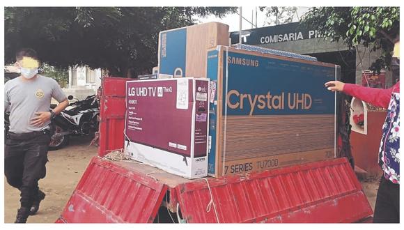 Geyson Somontes Tripul, Juan López Carrillo y Winter Carrasco Maza están implicados en el cambio de 13 televisores nuevos por viejos.