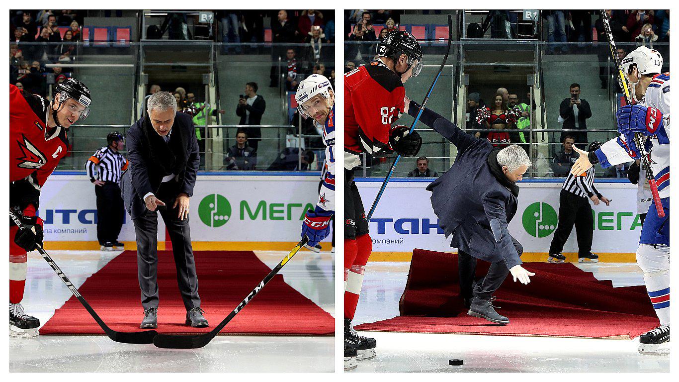 ​Mourinho sufrió aparatosa caída durante partido de hockey en Rusia (VIDEO)