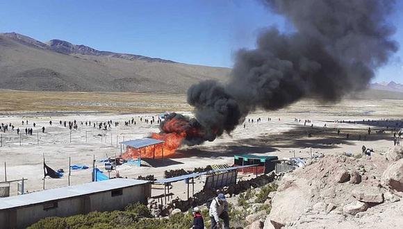 Campamento Consorcio Aguas de Manantial sufrió ataque de comuneros de Tarata y Puno. (Foto: Difusión)