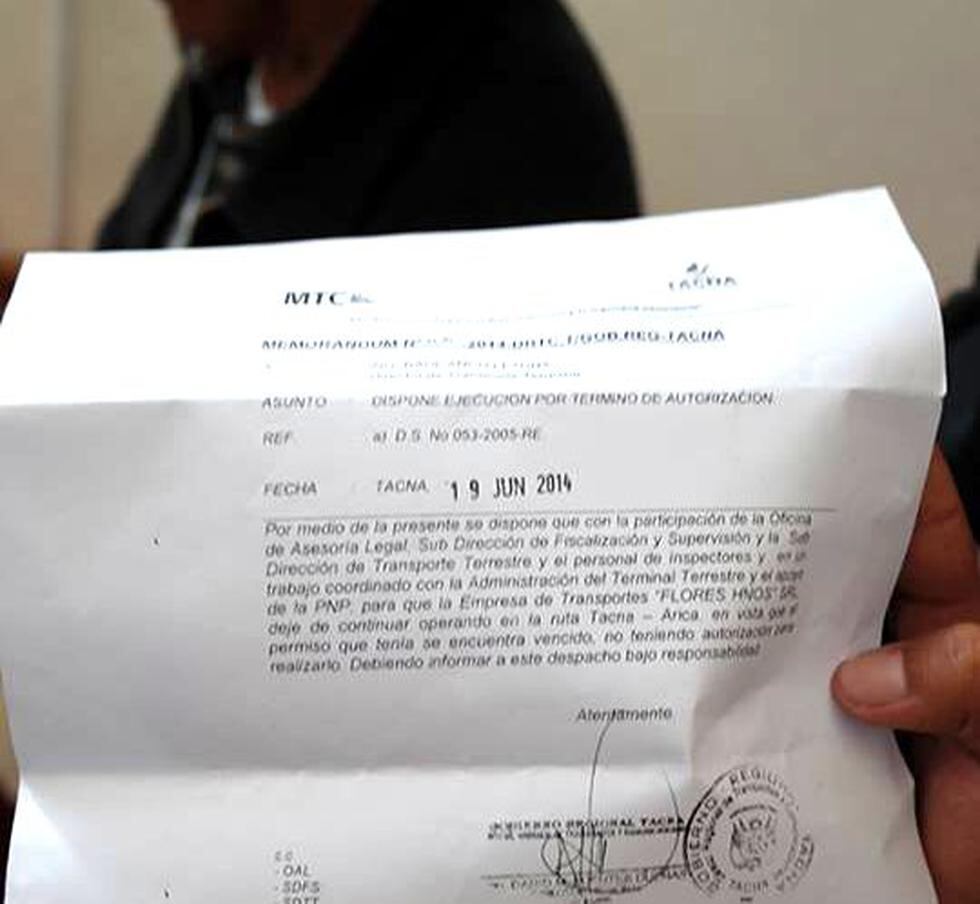 "Flores Hnos." ya no podrá cubrir ruta Tacna-Arica