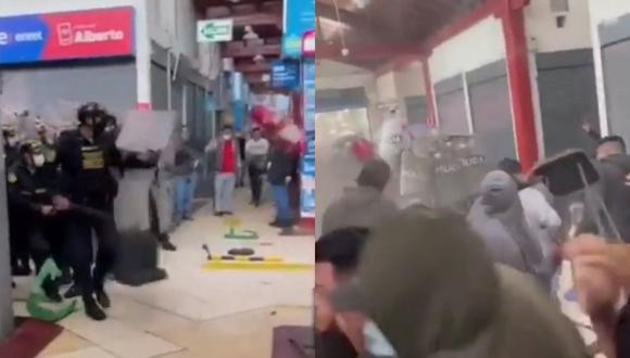 Comerciantes de Las Malvinas atacan a miembros de la PNP con palos, sillas y extintores para evitar operativo contra la compra y venta de celulares robados. (Captura: @mal_menor)