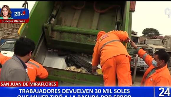 Mujer pudo recuperar bolsa con S/ 30 mil que fueron arrojados por error a camión de basura. (Foto: 24 Horas)