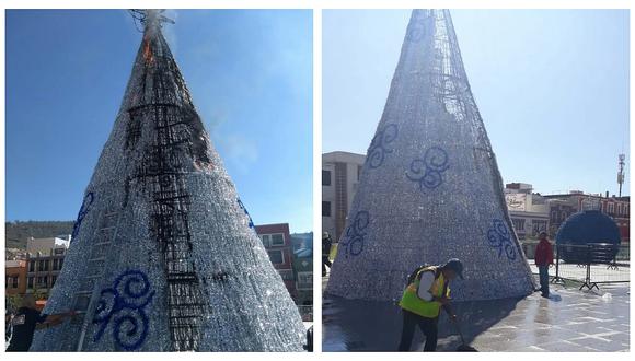Sujeto quemó gigantesco árbol de Navidad porque odia la festividad (VIDEO)