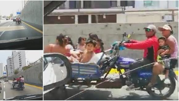 Familia entera sobre triciclo motorizado en la Vía Expresa indigna a usuarios de Facebook (VIDEO)