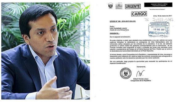 Gilbert Violeta pide a Luis Castañeda formalizar pedido de emergencia en Lima