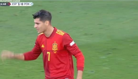 Alvaro Morata puso el 1-0 de España vs. Portugal. (Foto: Captura ESPN)