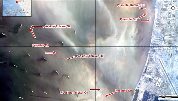 Derrame de petróleo visto desde el satélite. (Foto: disasterscharter)