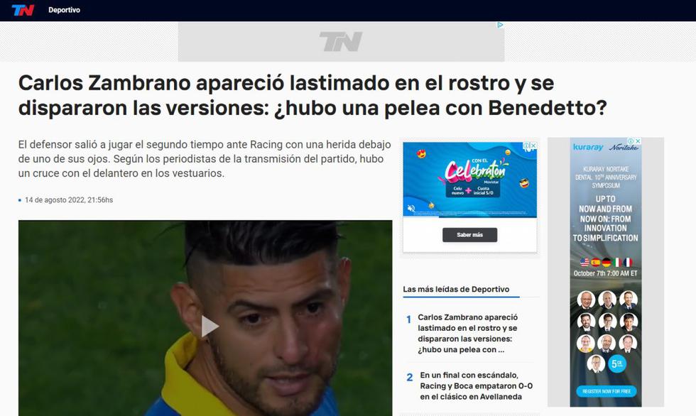 Carlos Zambrano y Darío Benedetto: la reacción de la prensa por posible incidente en Boca Juniors. (Foto: Captura)