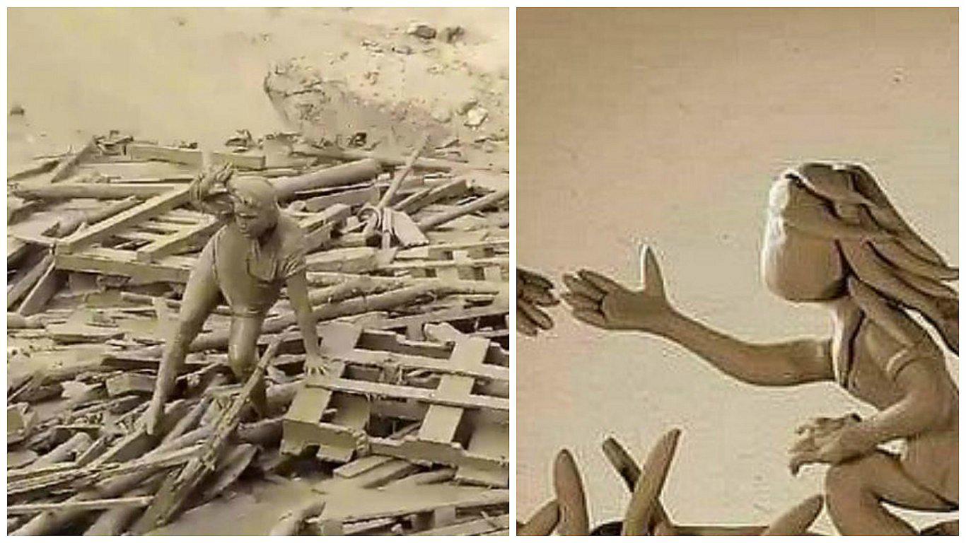 Imagen que representa la lucha de Evangelina Chamorro en medio del huaico se viraliza en Facebook