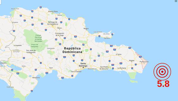Se registra sismo de 5.8 en República Dominicana 