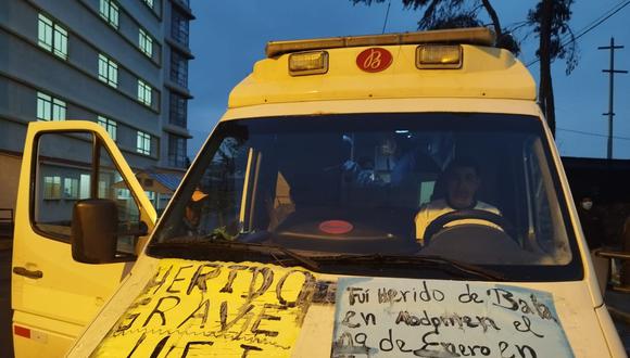 Ambulancia donde llegó joven puneño a nuestra ciudad. (Foto: Cortesía)