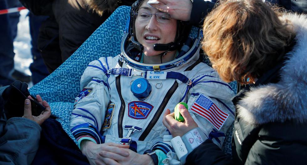 Christina Koch, de 41 años, permaneció a bordo de la ISS 328 días y batió el récord de Peggy Whitson. (AFP)