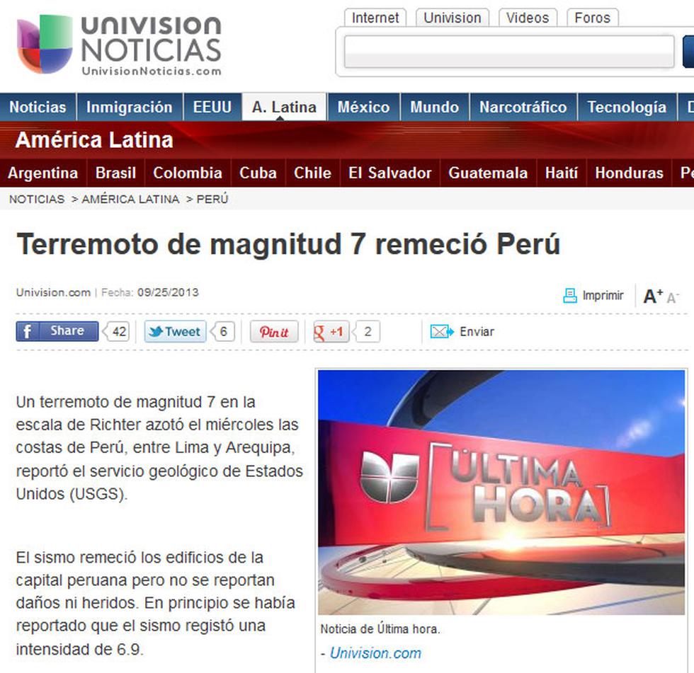 Medios internacionales informaron sobre sismo en Arequipa 