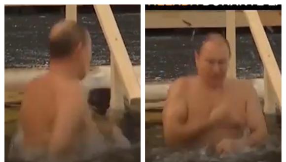 El presidente ruso fue captado bañándose en agua helada a modo de celebración.