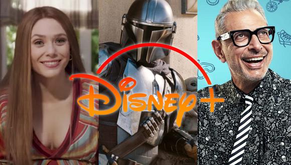 De izquierda a derecha imágenes de "Wandavision", "The Mandalorian" y "The World According to Jeff Goldblum"; series originales de la plataforma. Fotos: Disney+/ Nat Geo.