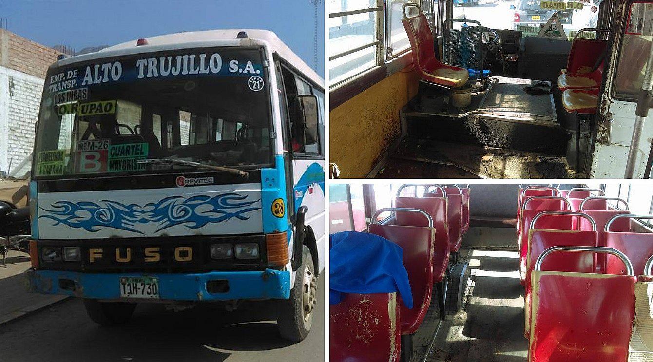 Delincuentes asaltan a microbús de Alto Trujillo y luego le prenden fuego