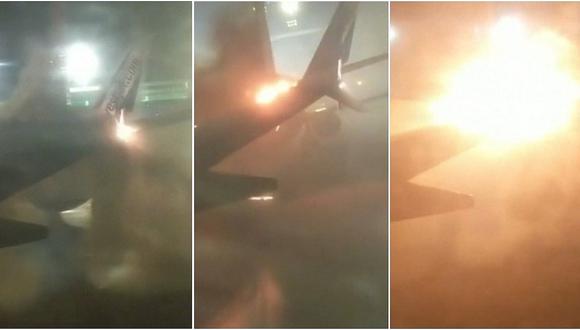 Dos aviones colisionan y pasajeros graban el fuego en la cola de una nave (VIDEO)