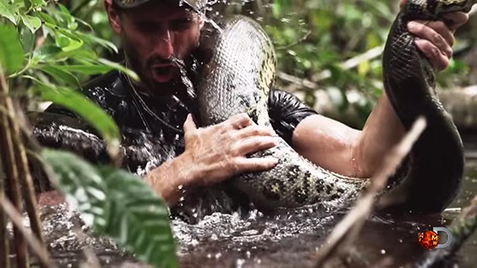 Hombre se deja tragar por una anaconda para grabar documental 