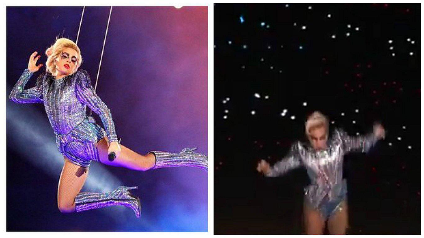 El espectacular salto de Lady Gaga en el Super Bowl fue falso (VIDEO)