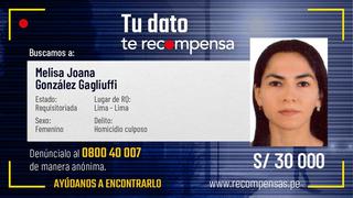 Melisa González Gagliuffi es incluida en Programa de Recompensas y se ofrece S/ 30 mil por su paradero