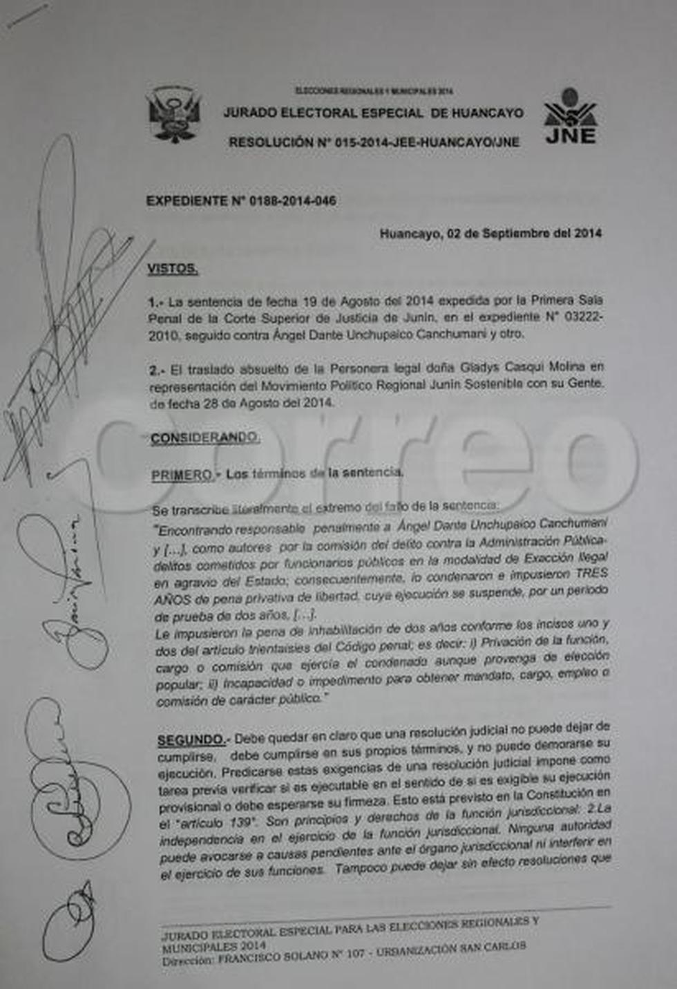 Candidato inhabilitado sigue en carrera electoral con venia del JEE de Huancayo 