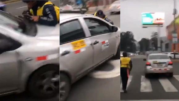 Conductor intenta darse a la fuga con inspector municipal encima de su vehículo (VIDEO)