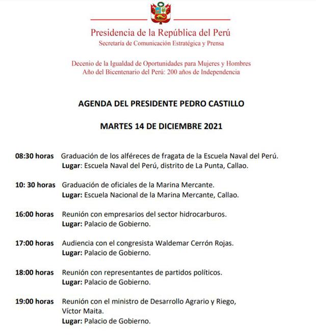 Pedro Castillo se reunirá con dirigentes de bancadas en Palacio de Gobierno.