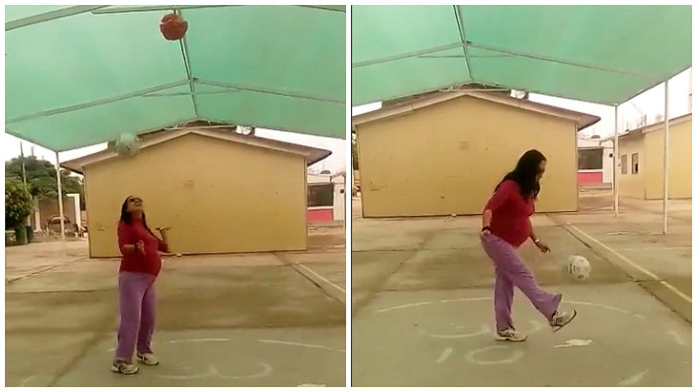 Está embarazada pero es viral en Facebook por malabares futbolísticos (VIDEO)