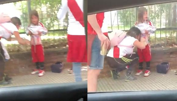 Pegan bengalas en cuerpo de niña antes de ingresar al estadio de River Plate vs. Boca Juniors