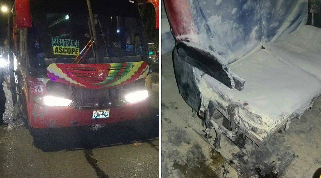 Trujillo: Lanzan bomba molotov a bus con pasajeros (VIDEO) 