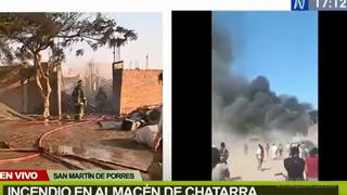 Incendio destruyó almacén de productos de reciclaje en San Martín de Porres