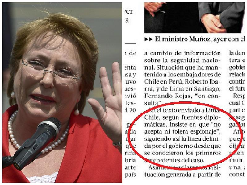 Chile informa que "no acepta ni tolera espionaje" al Perú