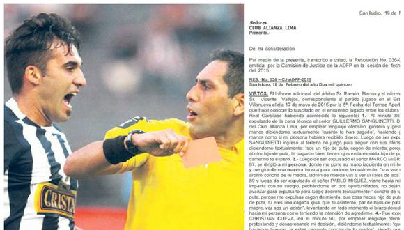​Alianza Lima: Este es el informe del árbitro que expulsó 5 jugadores