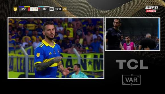 Darío Benedetto fue expulsado y se acabó el partido Boca vs. Racing. (Captura: ESPN)
