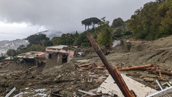 El área afectada por el deslizamiento de tierra en Casamicciola, isla de Ischia, sur de Italia, 26 de noviembre de 2022. (Foto de EFE/EPA/ANSA)