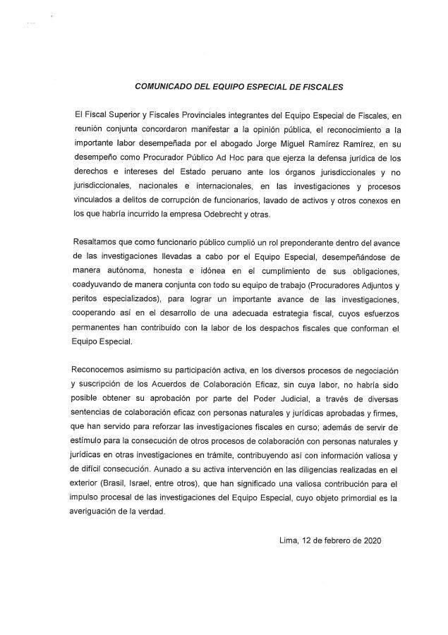 Comunicado del equipo especia. (Fuente: El Comercio).