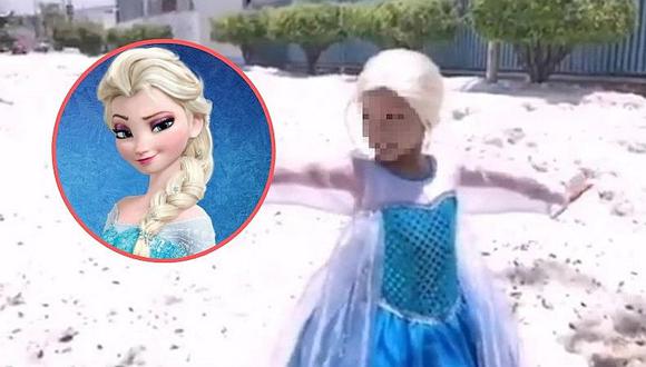 Niña cumple sueño de vestirse como Elsa de Frozen en granizada (VIDEO)