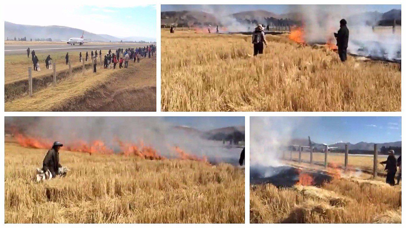 Huelga de docentes: Queman terreno privado e impiden salida de aviones Jauja - Lima (VIDEO)
